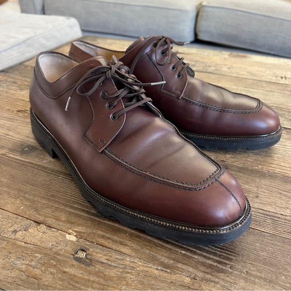 Salvatore Ferragamo Brown Leather Lace Up Split Toe Design Lug Sole Oxfords